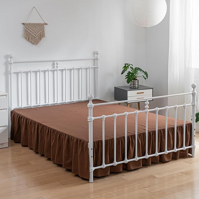 Bed Skirt King Size Ruffled Bed Skirts with Split Corners,14 Inch Drop Dust Ruffle Bed Skirt with Platform,Brown