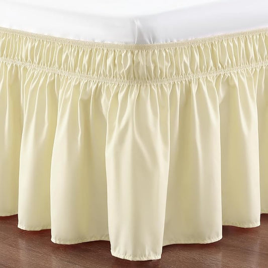 RIMELA Bed Skirt King Size 12 Inch Drop, Wrap Around Elastic Bedskirt Solid Microfiber Luxury Hotel Quality Fabric, Easy to Install Machine Washable Wrinkle & Fade Resistant, Beige Yellow