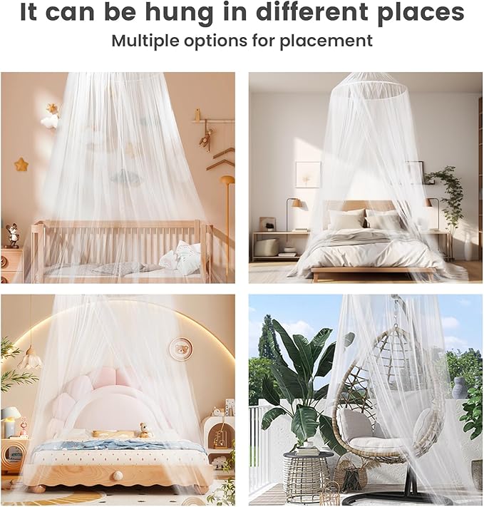 Mengersi Bed Canopy Mosquito Net,Canopy Bed Curtains for Twin Full Queen King Size Bed,Dome Mosquito Netting Bed Tent for Indoor Outdoor,Kid Bed and Adult Beds-White