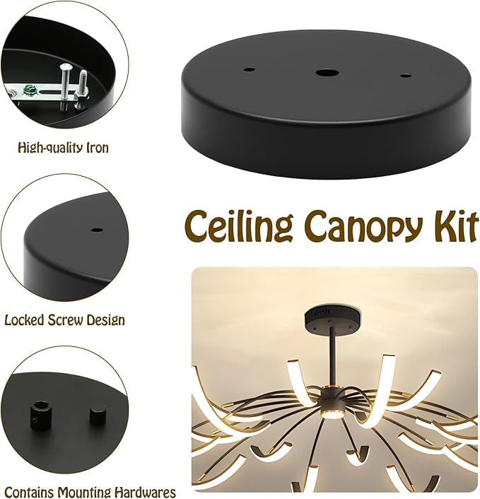 Biaungdo 5 Inch Ceiling Lighting Canopy Kit, Black Pendant Light Canopy Kit Metal Chandelier Ceiling Light Plate Cover with All Mounting Hardware for Chandelier Pendant Lighting Fixtures