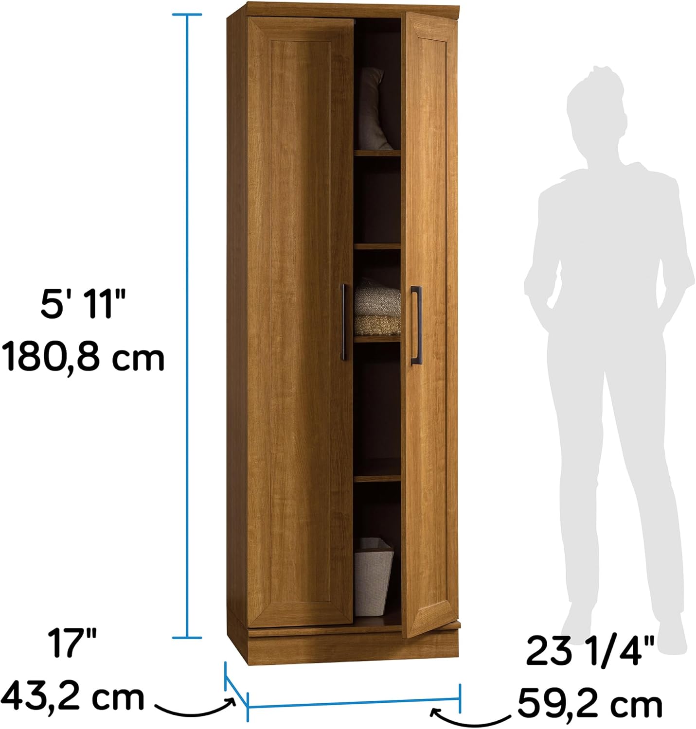 Sauder HomePlus Storage Pantry cabinets, ‎L: 23.25" x W: 17" x H: 71.18", Sienna Oak