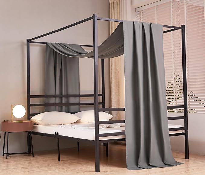 Akiky Linen Canopy Bed Curtains for Kid House Bed Montessori Canopy for Nursery Bed Canopy for Kids Child Toddler Adult Room Decoration(King,Dark Gray)