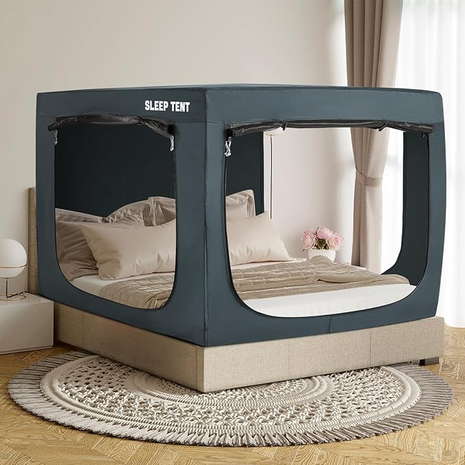 BORNA Bed Tent Queen Bed Canopy for Indoor Portable Light Reducing Sleeping Canopy for Kids and Adult,Bunk Blackout Tents Breathable Privacy Space Tent Mosquito Netting for Bed(Navy Blue)