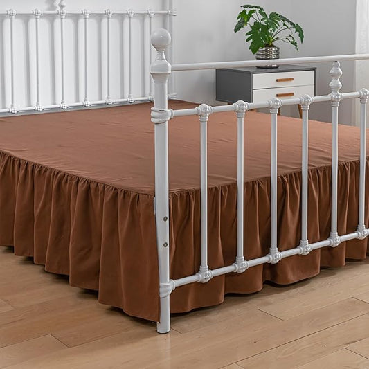 Bed Skirt King Size Ruffled Bed Skirts with Split Corners,14 Inch Drop Dust Ruffle Bed Skirt with Platform,Brown