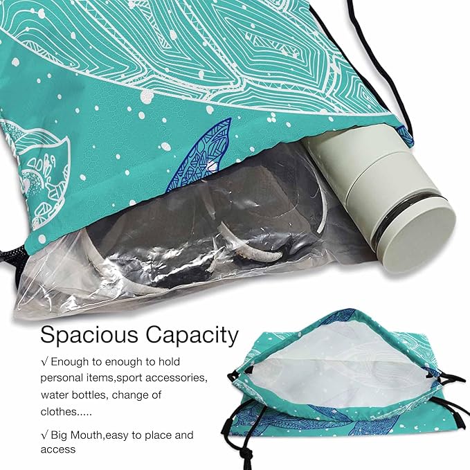 Gym Backpack Sea Turtles Volleyball Bag Sports Backpack Marine Life Line Drawing White Bubble Green Background 14x16.9 Inch