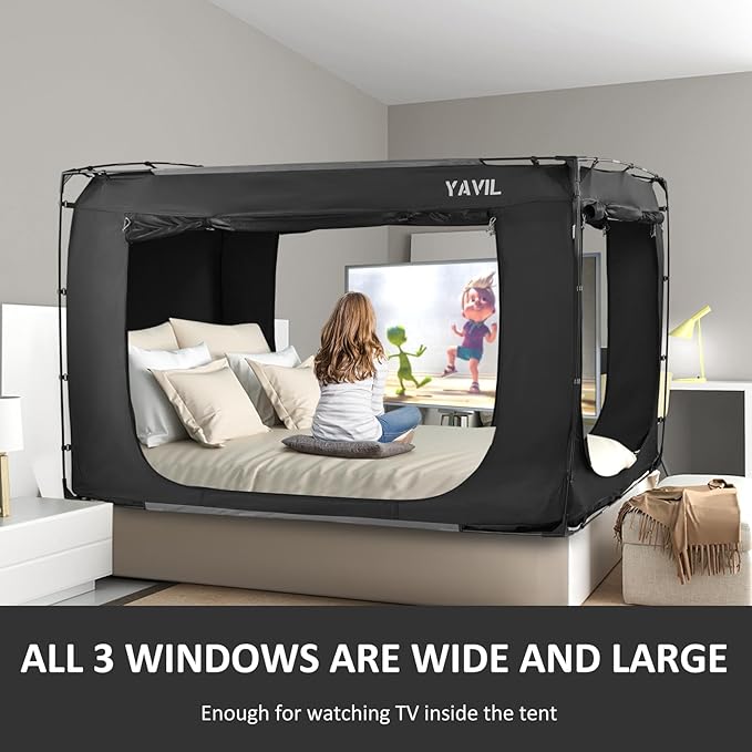 Bed Tent Bed Canopy Full Size, Portable Sleeping Tents Dream Tents Indoor for Kids and Adult, Blackout 70% Breathable Privacy Space on Bed with Three Doors (Mattress Not Included)…