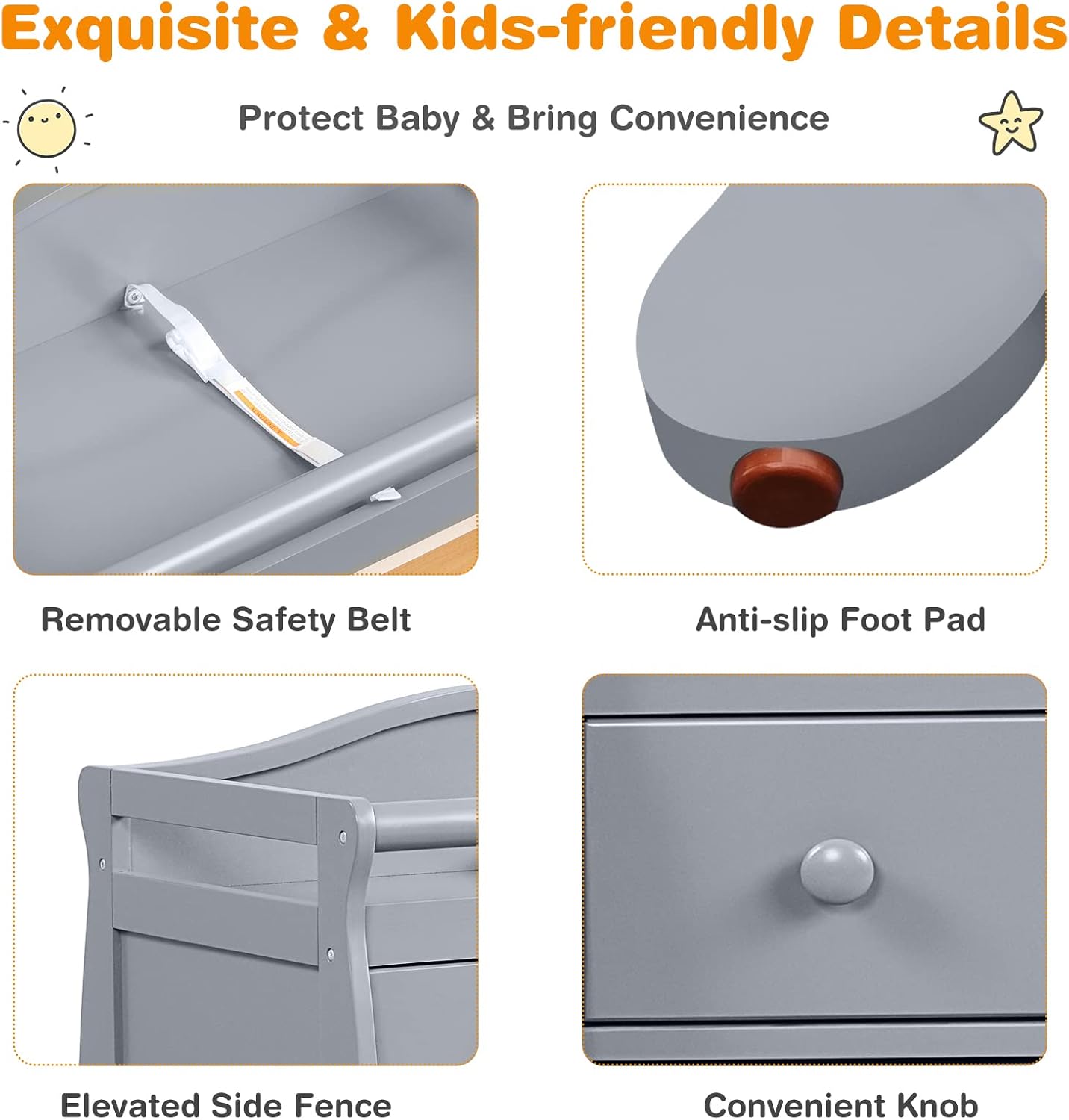 Costzon 3-Drawer Changing Table, Infant Diaper Changing Station with Drawers, Safety Rails & Strap, Baby Changing Table Dresser for Nursery, Easy Assembly (Gray)