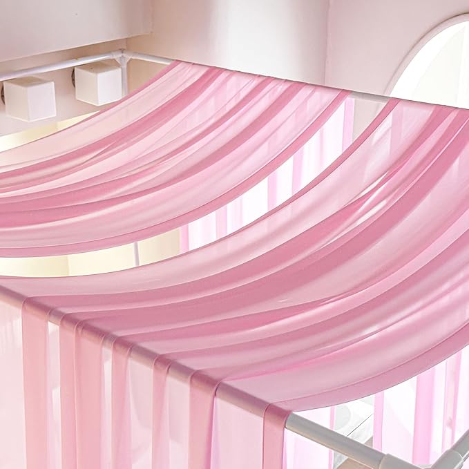 AIKASY Pink Bed Canopy Scarf for Full/Queen - Luxury Sheer Canopy Bed Curtains with Light - Suitable for Four-Poster Bed, Metal Bed Frame, Wood Bed Frame -2pic
