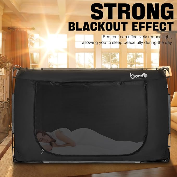 BORNA Bed Tent Bed Canopy Bunk Twin Size, Portable Sleeping Tents Dream Tents Indoor for Kids and Adult, Breathable 70% Blackout Big Space on Bed with Three Doors (Mattress Not Included)