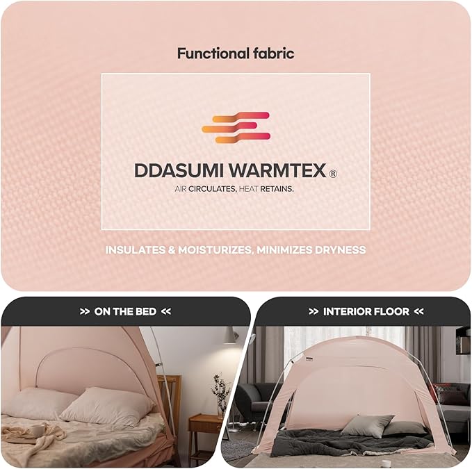 Fabric Indoor Bed Tent, Privacy Play Tent on Bed for Warm and Cozy Dream Sleep Tent, Floorless Type Tent.Cotton Feeling Tent,S-PE Pole, Washable Tents (Pink, Twin)