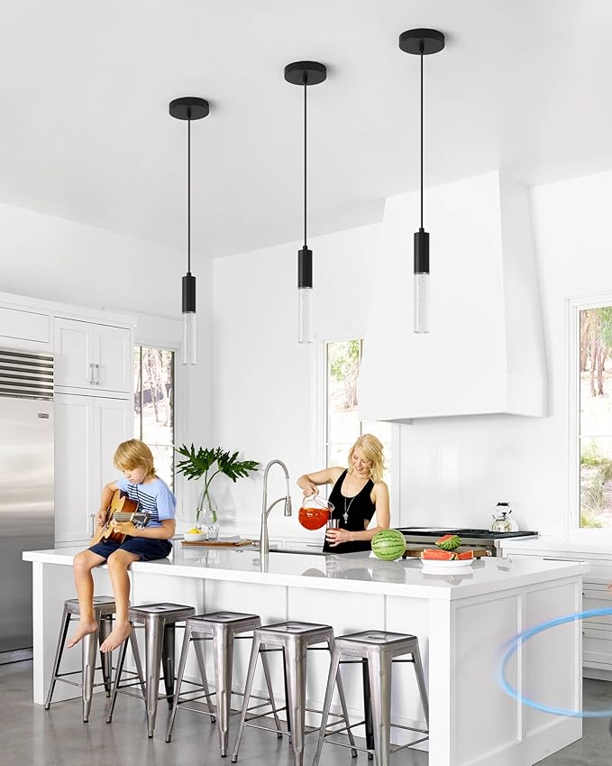 Black LED Pendant Lights for Kitchen Island, Modern 3000K Integrated LED Hanging Light Fixtures for Dining Room, Bedroom, Restaurant