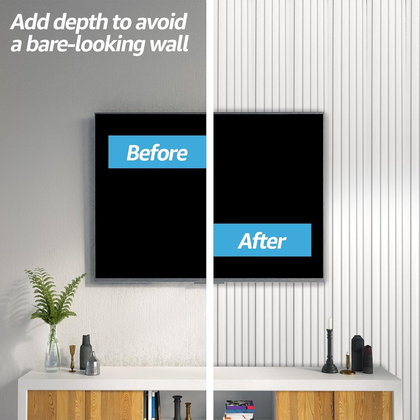 Art3d WPC Wainscoting Panels, 16-Pack 48 x 6 Inch 3D Wall Accents for Interior Wall Decor, Living Room, Bedroom, White