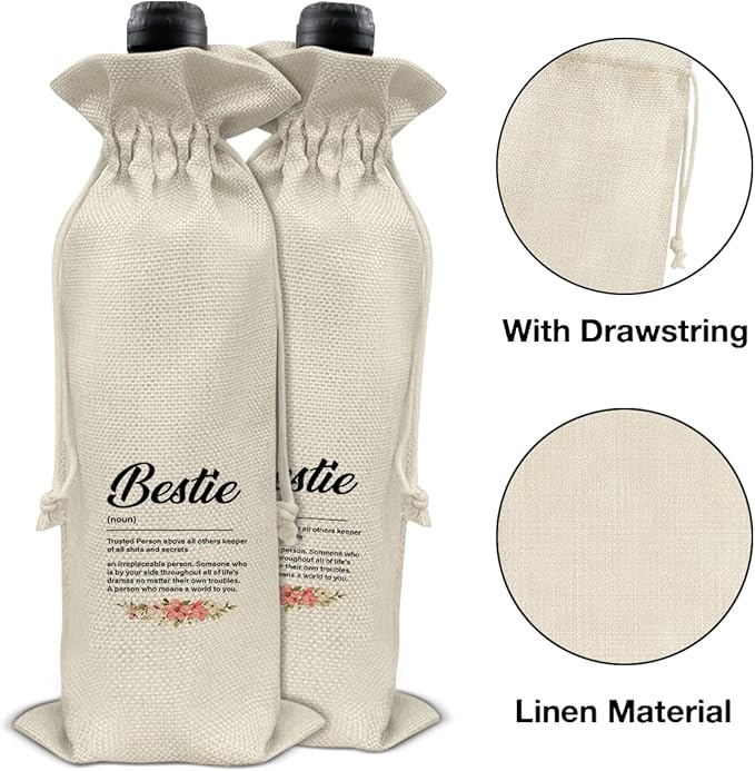 HOIJAUMAI Gift for Bestie, Bestie Gifts for Women Her, Bestie Wine Bag Bestie Definition Wine Gift Bags for Birthday Party