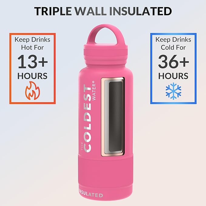 Coldest Insulated Water Bottle with Handle Lid | Leak Proof, Insulated Modern Stainless Steel, Triple Walled, Sport Thermos Bottles, Metal Flask | 32oz