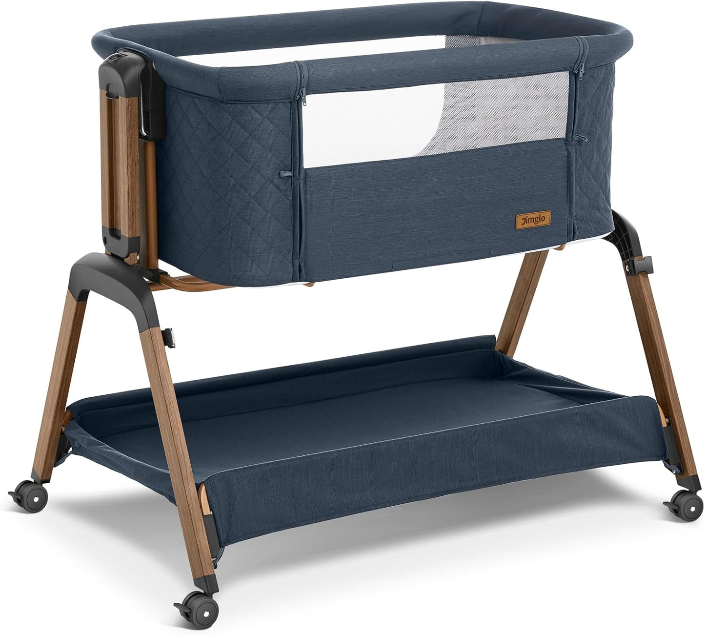 3 in 1 Baby Bassinet, Rocking Bassinets with Comfy Mattress and Wheels, Adjustable Height Bassinet Bedside Sleeper, Easy Folding Portable Crib for Newborn (Navy Blue)