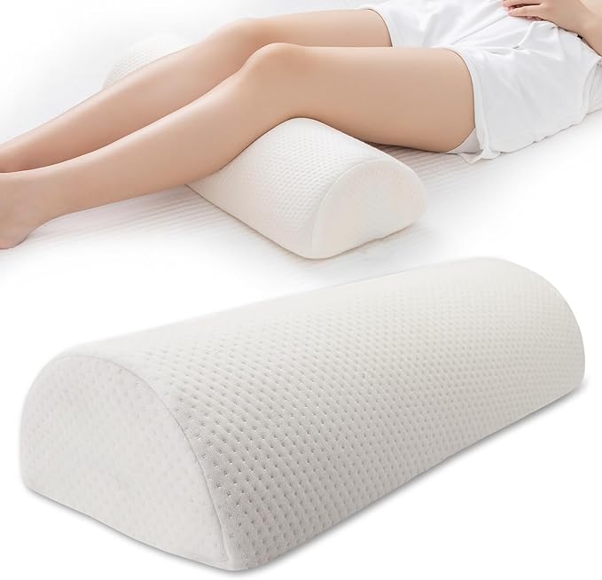 Half Moon Bolster Knee Pillow, Back Pain Relief Memory Foam Leg Pillow, Semi Roll Round Lumbar Leg Wedge for Side Sleepers - Reducing Head Neck Spine Hip Pressure - XL