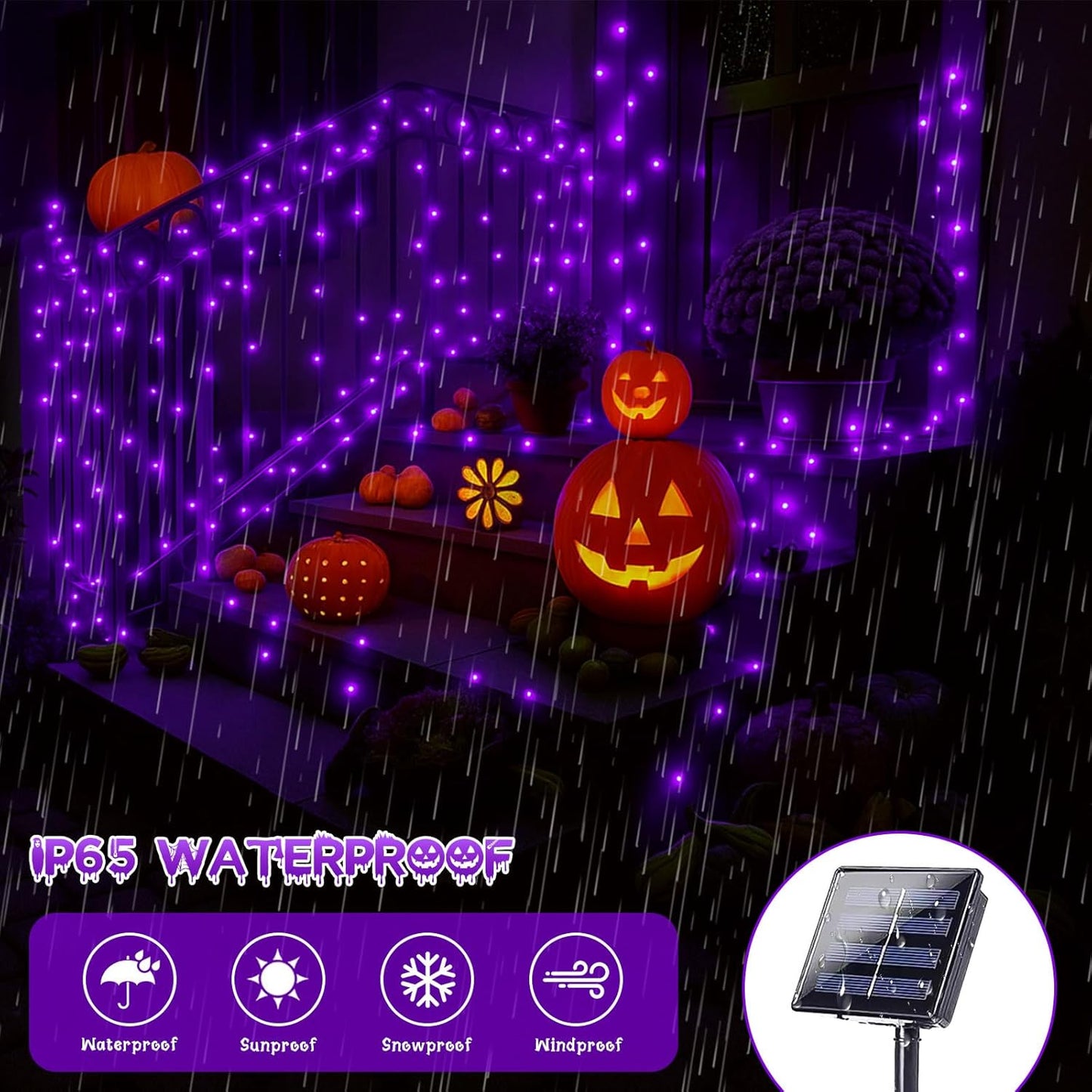 Halloween Solar String Lights, Extra-Long 2 Pack 144FT 400LED Super Bright Solar Fairy Lights Outdoor, 8 Modes Waterproof Copper Wire Twinkle light for Garden Tree Party Halloween Decorations (Purple)