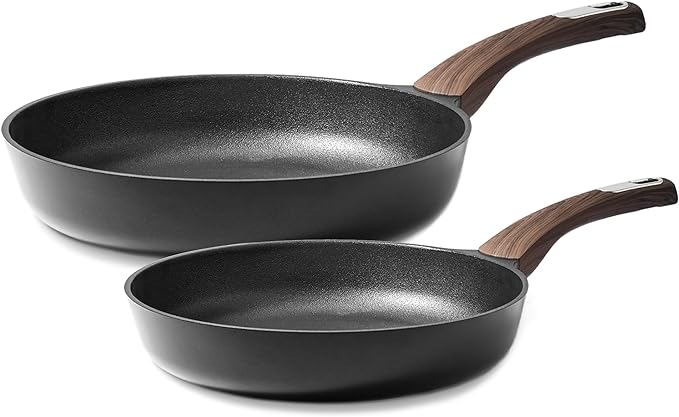SENSARTE 2Pcs Nonstick Cookware Sets, 8 Inch & 9.5 Inch Nonstick Pots and Pans Set, Cooking Pan Set with Woodgrain Handle,Non Toxic Cookware for All Stove Tops, Healthy and Safe, Induction Compatible