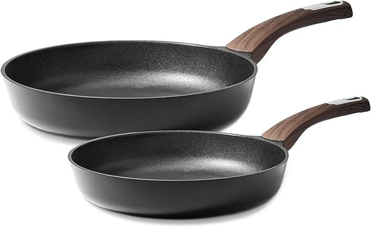 SENSARTE 2Pcs Nonstick Cookware Sets, 8 Inch & 9.5 Inch Nonstick Pots and Pans Set, Cooking Pan Set with Woodgrain Handle,Non Toxic Cookware for All Stove Tops, Healthy and Safe, Induction Compatible