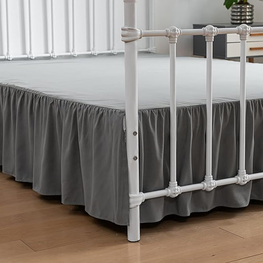 Bed Skirt Full Size Ruffled Bed Skirts with Split Corners, 12 Inch Drop Dust Ruffle Bed Skirt with Platform,Gray