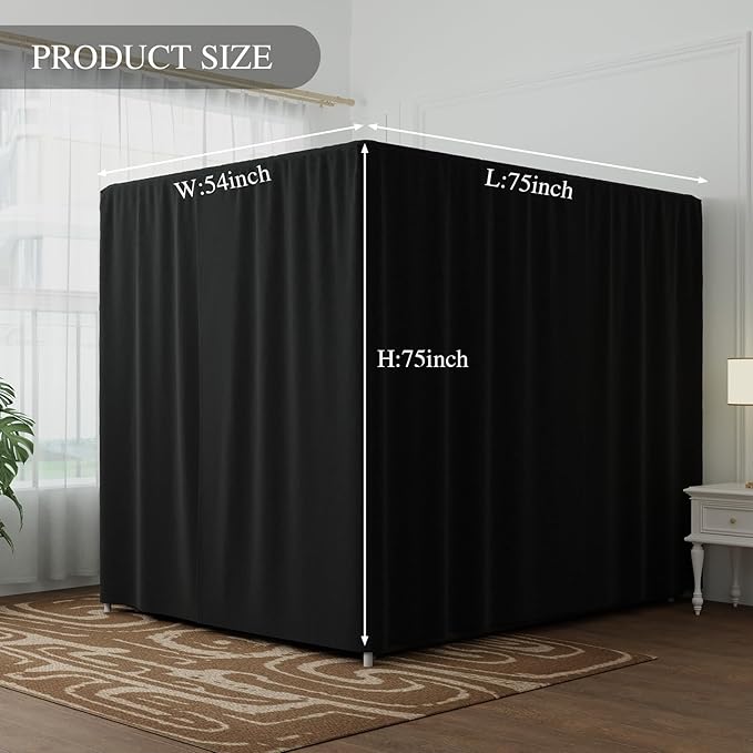 Black Canopy Bed Curtains - 4 Corner Post Bed Curtains Full Lightproof Drapes Bed Canopy Curtains with Tie Backs for Adults & Girls Bedroom Decoration(Black,Full)