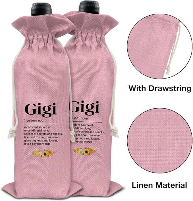 HOIJAUMAI Gift for Gigi Grandma Gift Grandma Gigi Wine Bag Gigi Definition Wine Gift Bags for Birthday Mother's Day (Pink)