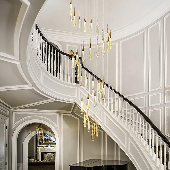 LMQNINE 36 Light Modern Crystal Chandelier Dimmable LED High Ceiling Chandelier Crystal Bubble Gold Pendant Lights Living Room Lobby 180W Staircase Chandeliers