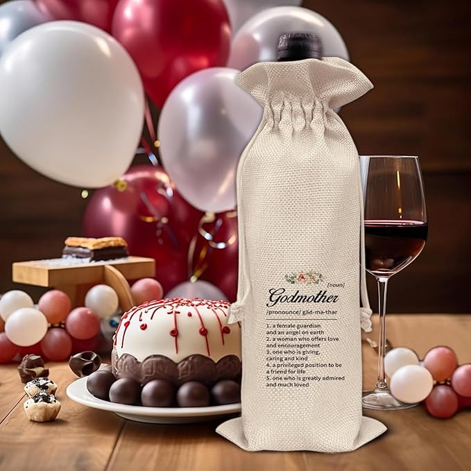 HOIJAUMAI Godmother Gift From Godson Goddaughter, Godmother Wine Bag Godmother Definition Wine Gift Bags for Birthday Mother's Day