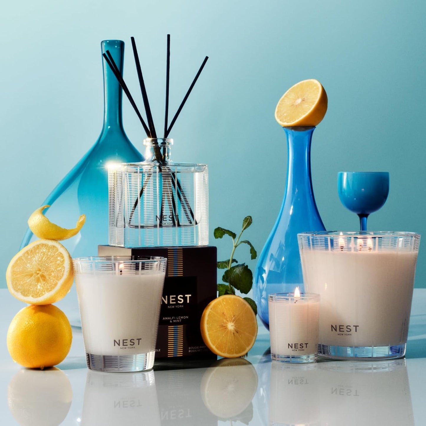 NEST New York Scented Classic Candle, Amalfi Lemon & Mint - 8.1 oz - Up to 60-Hour Burn Time - Reusable Glass Vessel