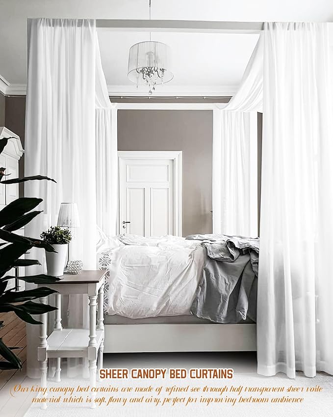 Showgeous 2 Panels Canopy Curtains White Canopy Bed Curtains 37.4" x 228" Bed Canopy Scarf for Full/Queen Bed Frame,Queen Canopy Bed Curtains,Sheer Bed Canopy Curtains Drapes Bed Tulle Canopy