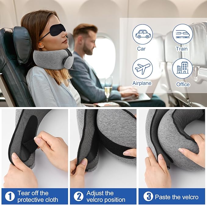 Neck Pillow for Traveling, Soft Airplane Neck Pillow, Memory Foam Travel Neck Pillow, 2024 New Neck Support Travel Pillow for Long Flight, Adjustable Full Surrounding Stowable U-Shaped