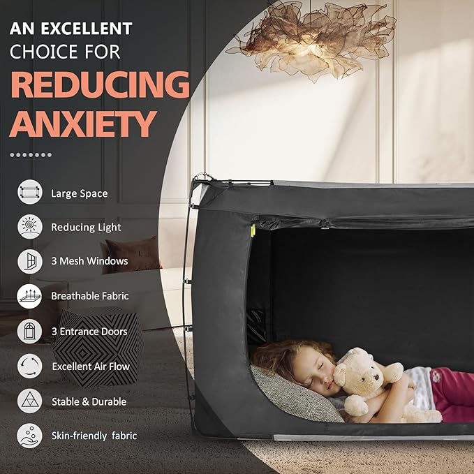 Bed Tent Bed Canopy Twin Size Tents for Adult and Kids- Portable Dream Tent Indoor Sleeping Tents 70% Blackout with 3 Doors Breathable Big Space Tents