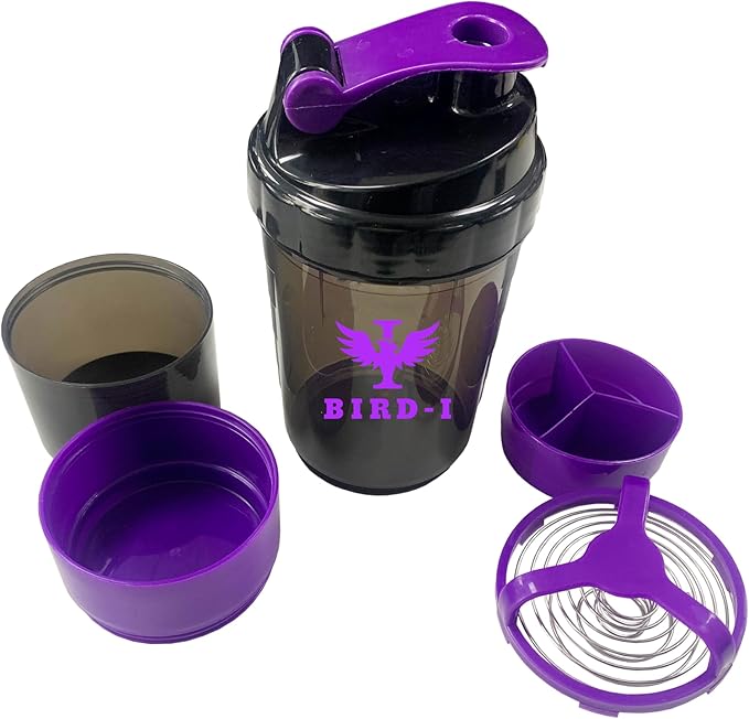 Gym Protein Shaker, 3-in-1, 500ml/16.9oz, BPA-Free, Metal Mixer. (PURPLE), JT4101