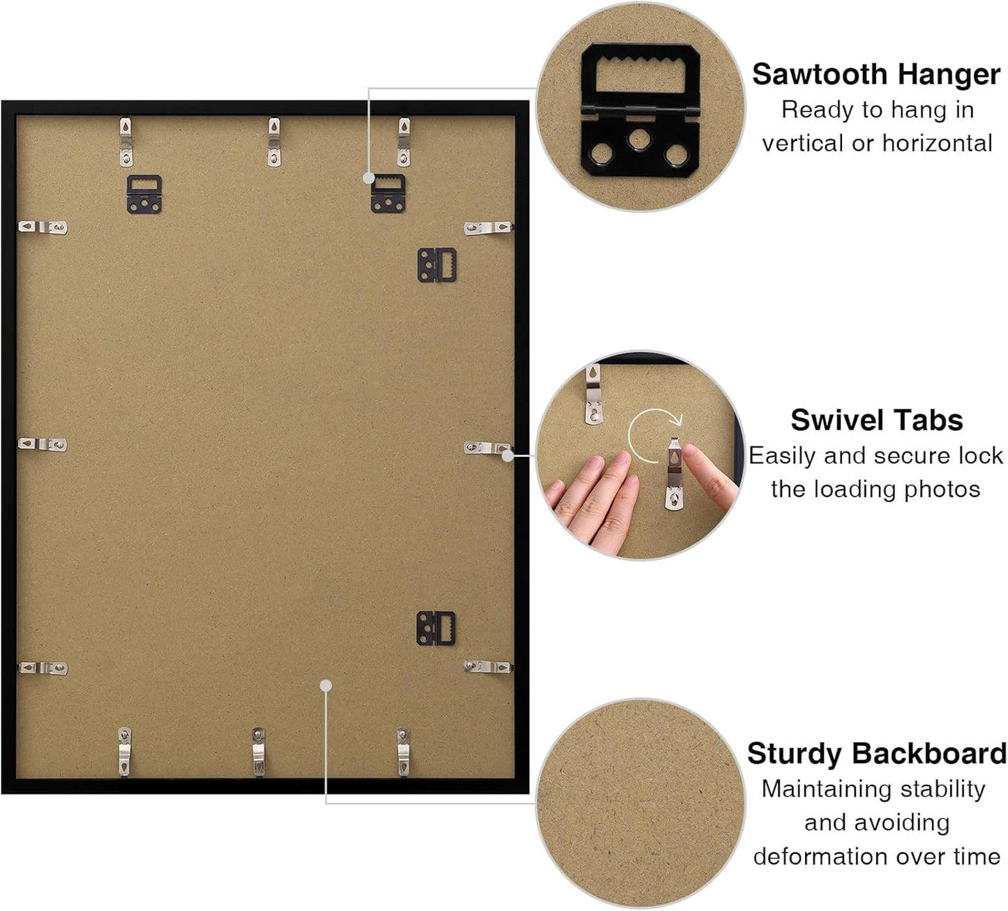 Vittanly 18x24 Picture Frames Set of 9, Shatter Resistant Plexiglass, Display 16x20 Pictures with Mat or 18x24 without Mat, Photo Frames for Wall or Tabletop, PVC Frame, Black