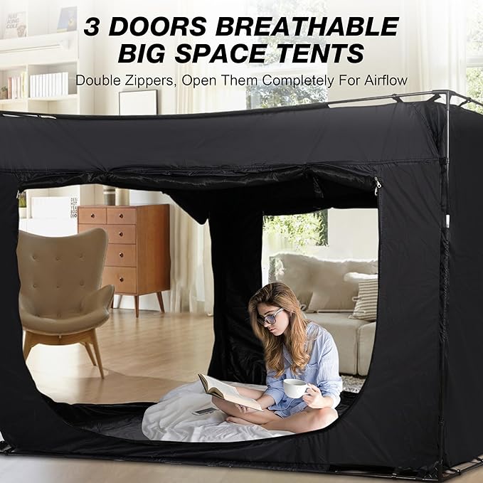 Rengue King Size 80 * 78 * 47 Bed Tent Bed Canopy Tents for Adult and Kids Portable Dream Tent Indoor Sleeping Tents 70% Blackout Light with 3 Doors Breathable Big Space Privacy Space Bed Tent Bunk