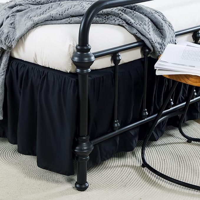 Bed Skirt Twin Size Ruffled Bed Skirt with Split Corners, 14 Inch Drop Dust Ruffle Bed Skirt with Platform, Black