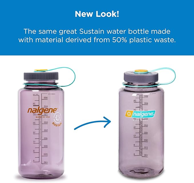 Nalgene Sustain Tritan BPA-Free Water Bottle Made with Material Derived from 50% Plastic Waste, 32 OZ, Wide Mouth, Trout Green