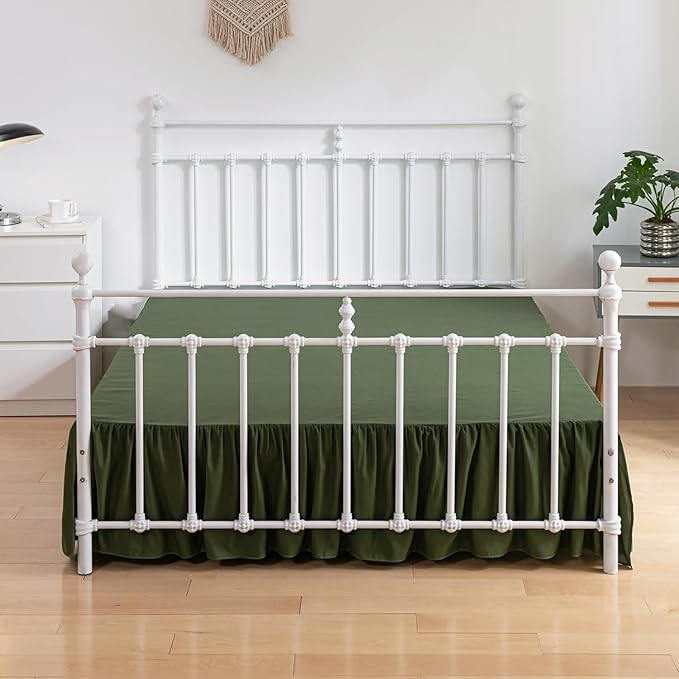 Bed Skirt Twin Size Ruffled Bed Skirt with Split Corners, 18 Inch Drop Dust Ruffle Bed Skirt with Platform, Green, Twin - 18" Drop