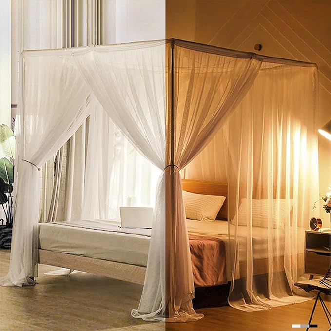 Minimalist Four Corner Mosquito Net Post Bed Curtain Canopy Hanging Kit Romantic Home Bedroom Decoration Princess Curtains for Tent Kids Rooms Baby Bassinet Outdoor Court Landing Garden Camping
