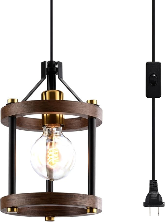 MO&OK Chandelier Vintage Pendant Light Fixture, Wood Color Farmhouse Wooden Metal Chandeliers, Open Frame Hanging Lighting for Diningroom,Bar, Entrance Hall, Kitchen Island H10.6 xD6.7-1 Light