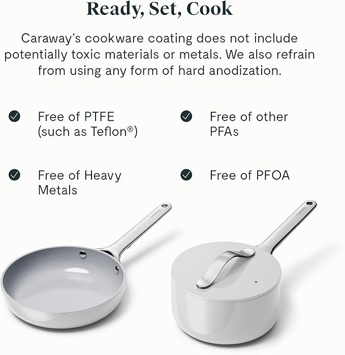 Caraway Mini Cookware Set - Non-Stick Ceramic Fry Pan (1.05 qt, 8") & Sauce Pan (1.75 qt) - Non Toxic, PTFE & PFOA Free - Oven Safe & Stovetop Agnostic (Gas, Electric & Induction) - Gray