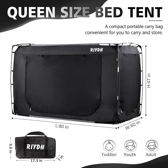 Bed Tent Bed Canopy Queen Size Tents for Adult and Kids- Portable Dream Tent Indoor Sleeping Tents 70% Blackout with 3 Doors Breathable Big Space Tents