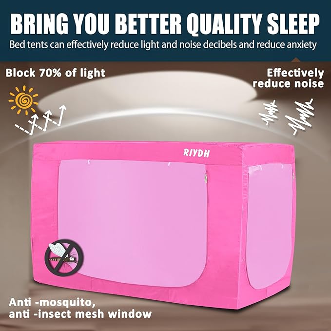 Bed Tent Queen Bed Canopy Tents - Portable Dream Tent for Kids and Adult Indoor Sleeping Tents 70% Blackout with 3 Doors Breathable Private Space Tents