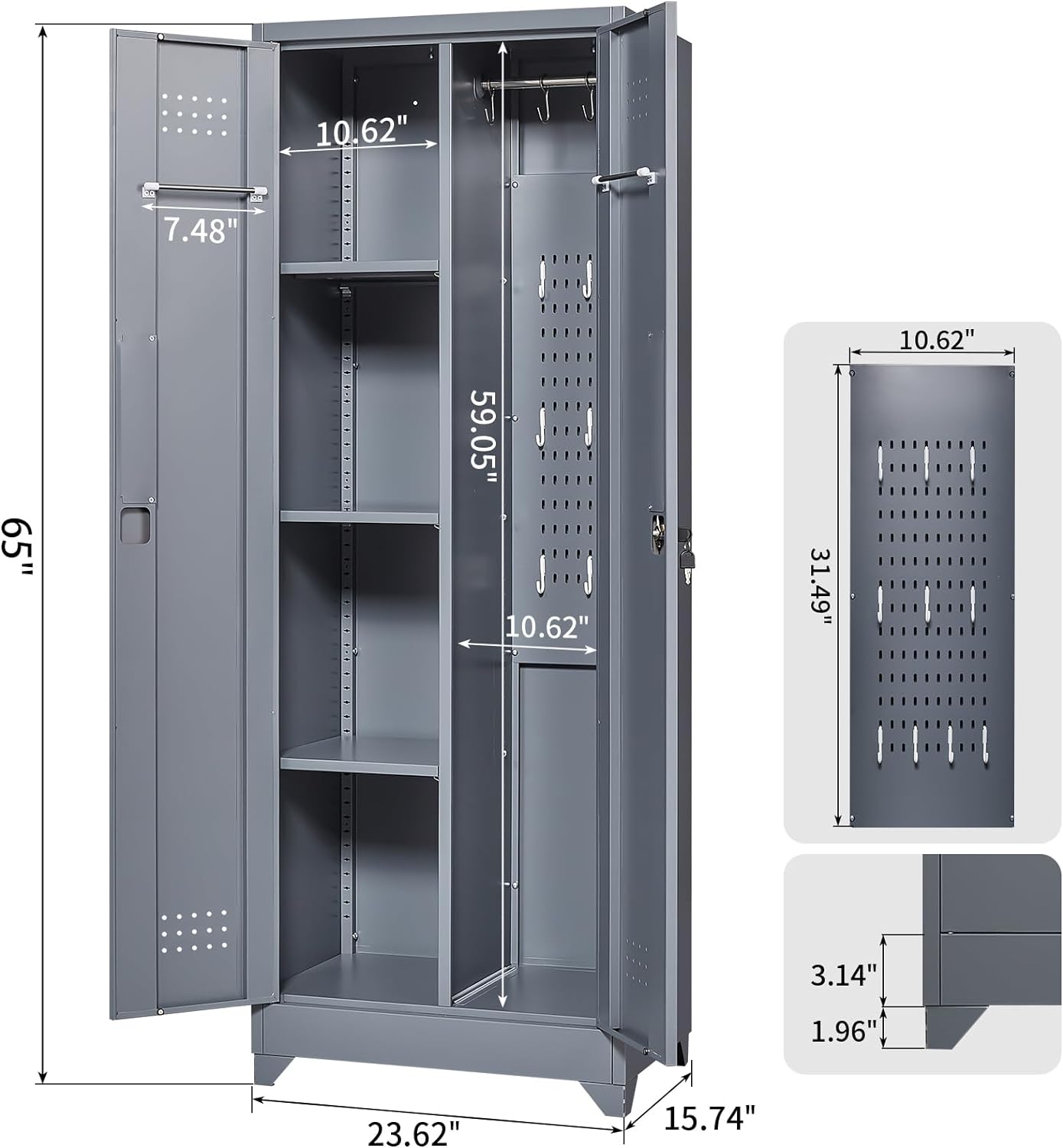 Storage Cabinet,Metal Locking Cabinets with Doors and Shelves,Functional Garage Storage Cabinet for Garage, Home Office,Gray