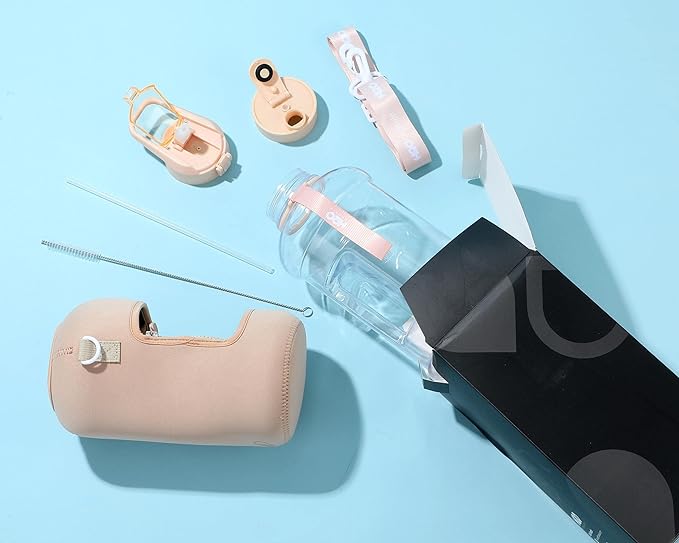 H2O Capsule 2.2L Half Gallon Water Bottle with Storage Sleeve and Covered Straw Lid – BPA Free Large Reusable Drink Container with Handle - Big Sports Jug, 2.2 Liter (74 Ounce)