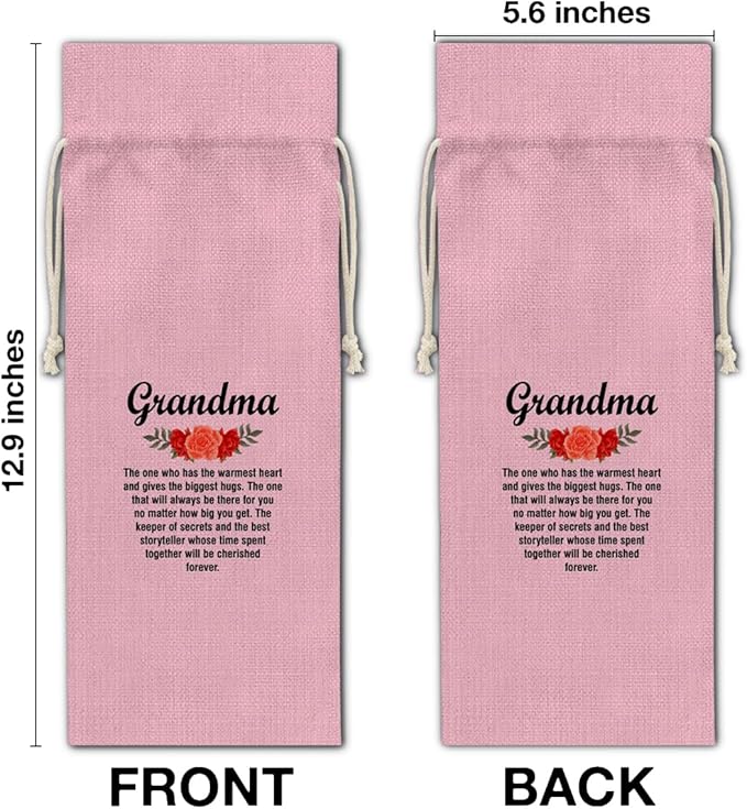 HOIJAUMAI Grandma Gift From Grandson Granddaughter, Grandma Wine Bag Grandma Wine Gift Bags for Birthday Mother's Day (Pink)