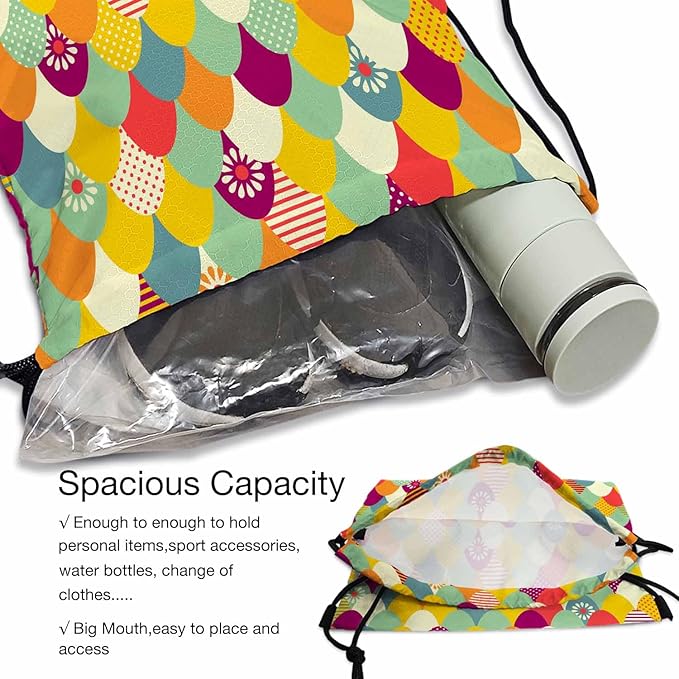 Gym Backpack Happy Easter Volleyball Bag Sports Backpack Color Easter Eggs Flower Dots Strips Pattern 14x16.9 Inch