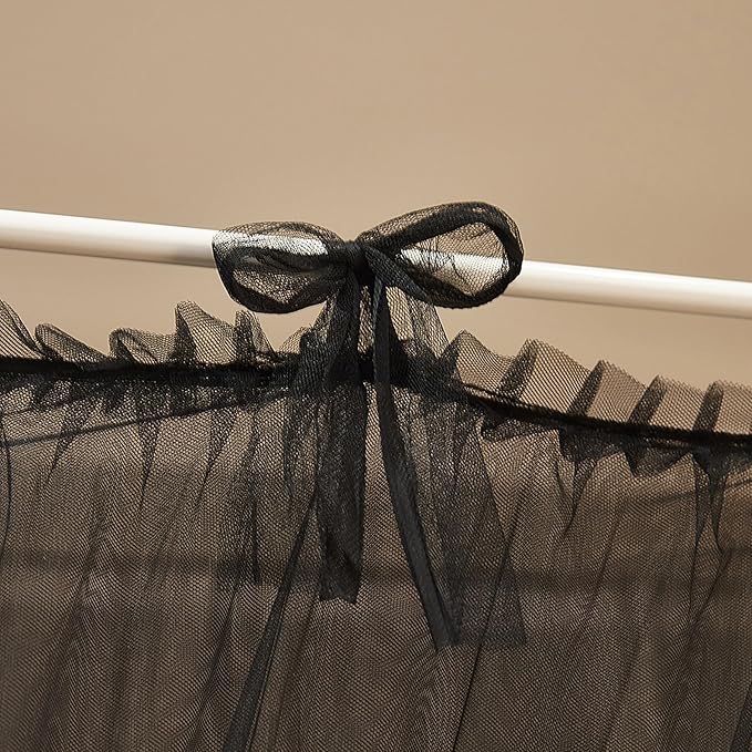 4 Corners Post Princess Curtain Bed Canopy Lace Up Double Layer 4 Opening Mosquito Net Mesh for Girls Bedroom Decoration(Black, 59" W*82" L*82" H/Queen)