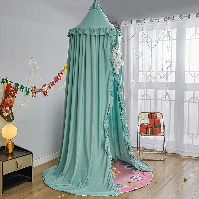 VETHIN Bed Canopy for Girls Kids,Princess Round Dome Children Dreamy Mosquito Net Bedding Girls Room Castle Play Tent Hanging House Decor Reading Nook Canopies (Green)