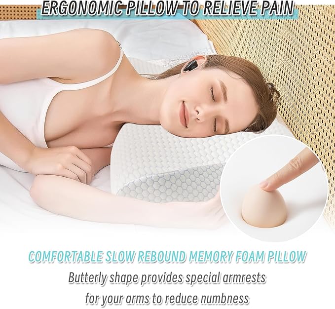 Gute Contour Memory Foam Pillow for Neck Pain Relief, Ergonomic Two Heigths Cervical Pillow for Sleep, Neck Pillow with Washable Cover, Bed Pillows for Side, Back and Stomach Sleepers, Standard